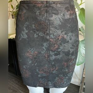 Muubaa Leather Zip Up Pencil Skirt Floral sz UK 6 US 2